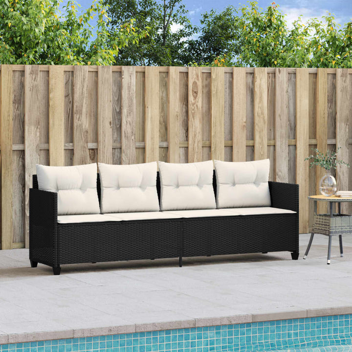 Sonnenliege mit Kissen Schwarz Poly Rattan