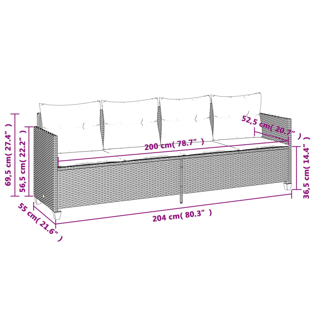 Sonnenliege mit Kissen Braun Poly Rattan