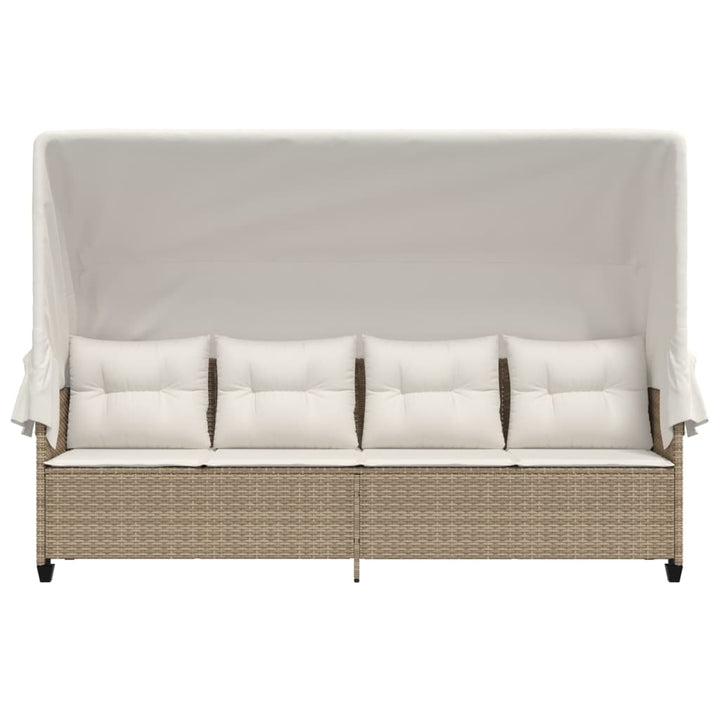 Sonnenliege mit Dach und Kissen Beige Poly Rattan