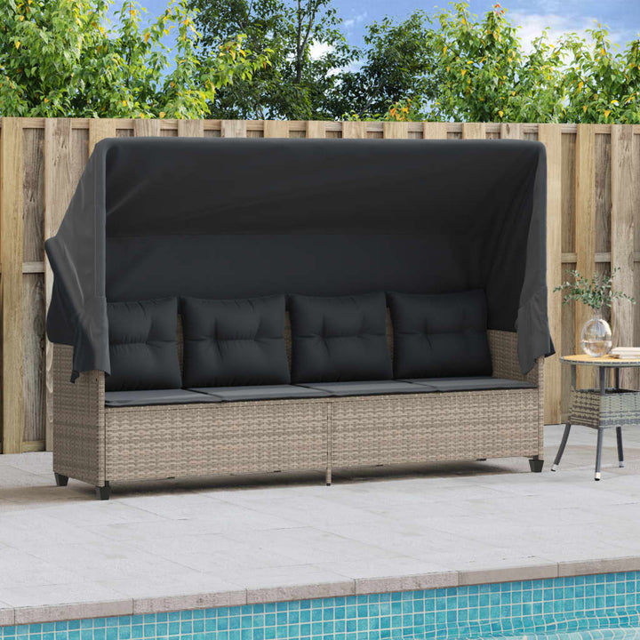 Sonnenliege mit Dach und Kissen Hellgrau Poly Rattan