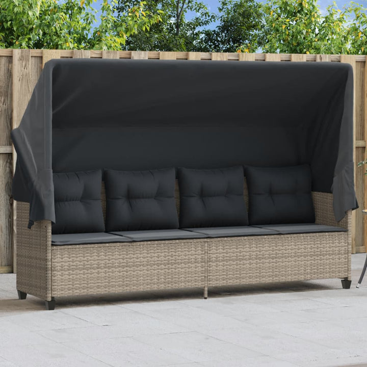 Sonnenliege mit Dach und Kissen Hellgrau Poly Rattan