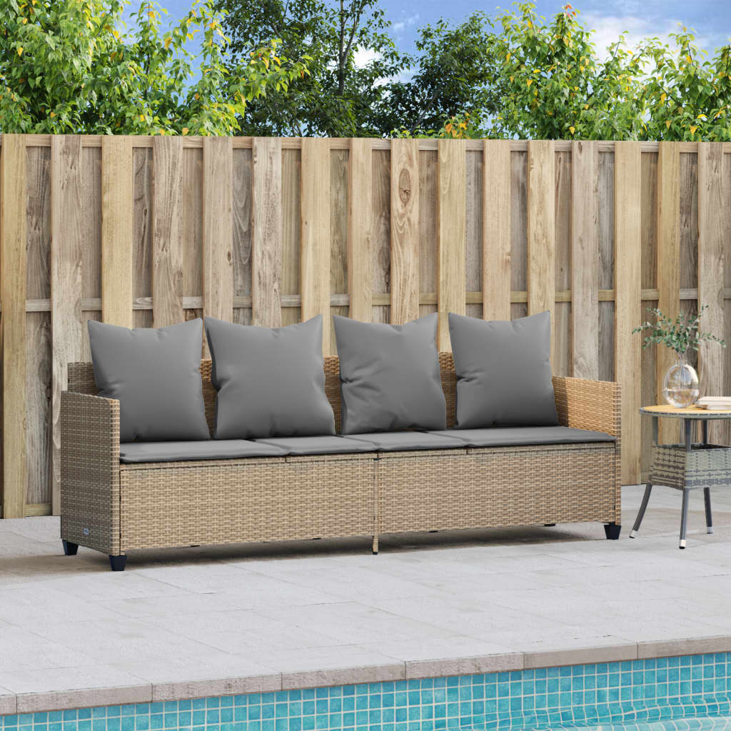 Sonnenliege mit Kissen Beige Poly Rattan