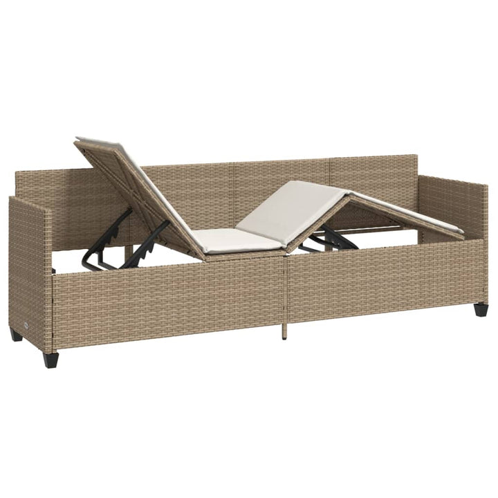 Sonnenliege mit Kissen Beige Poly Rattan