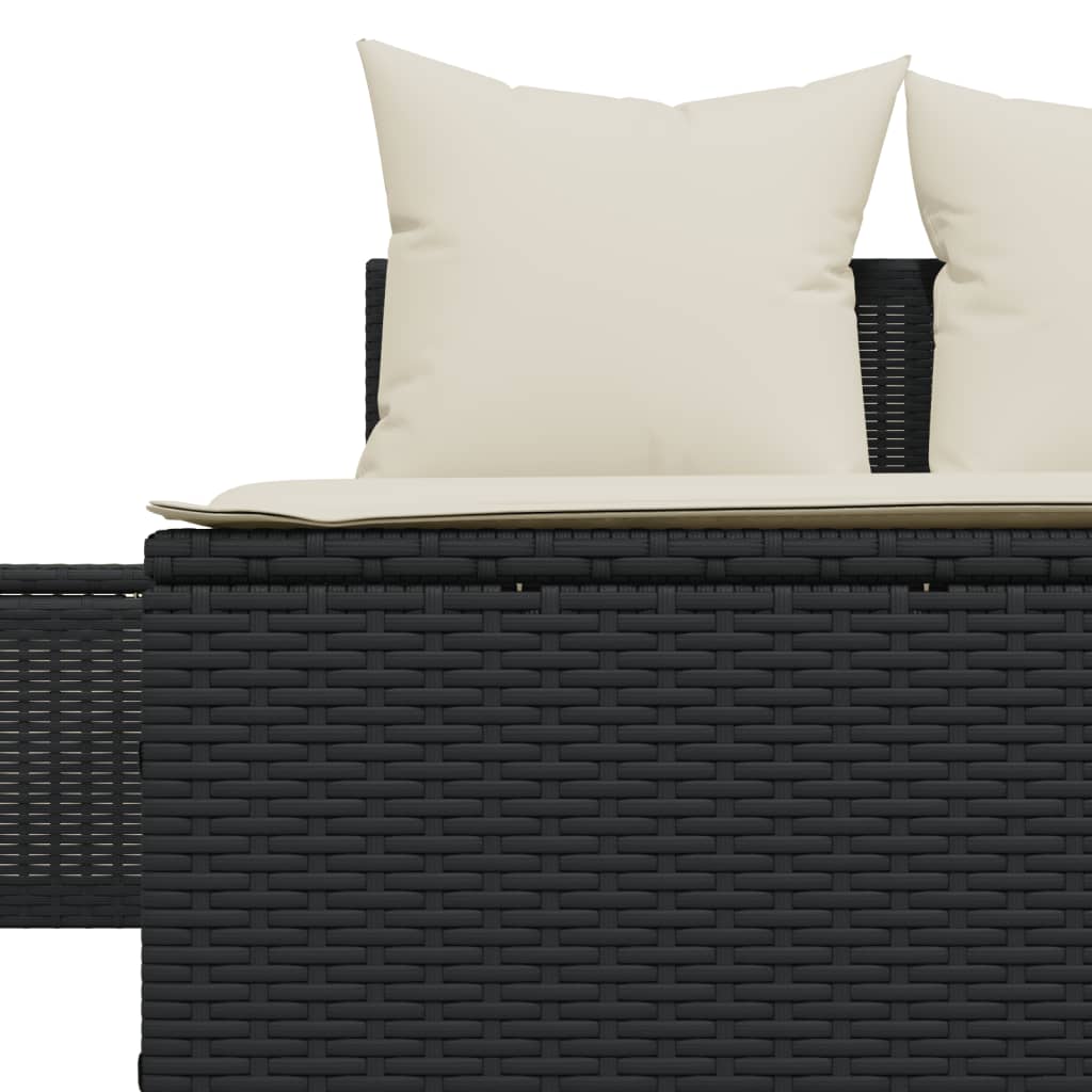 Doppel-Sonnenliege mit Kissen Schwarz Poly Rattan