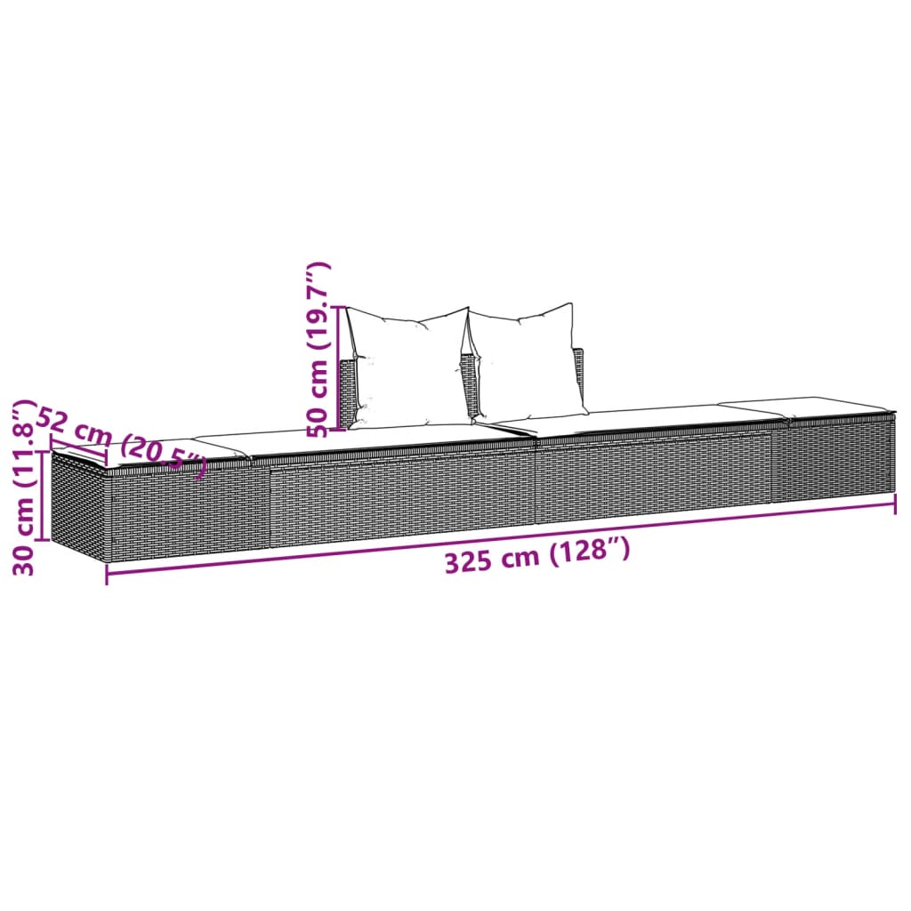 Doppel-Sonnenliege mit Auflagen Braun Poly Rattan