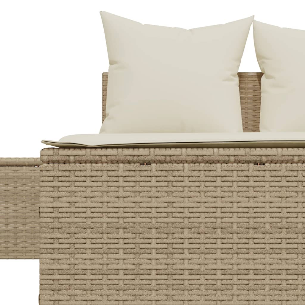 Doppel-Sonnenliege mit Auflagen Beige Poly Rattan