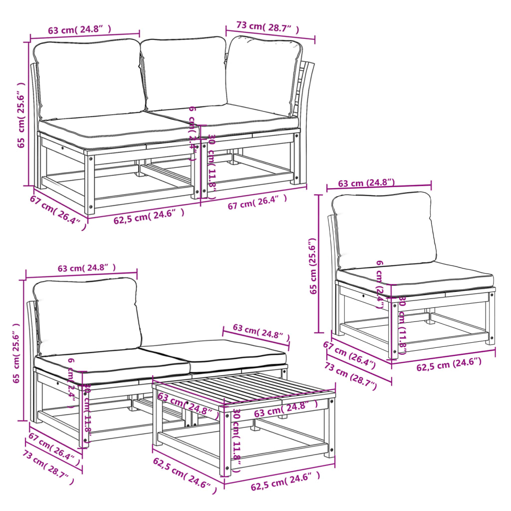 8-tlg. Garten-Lounge-Set mit Kissen Massivholz Akazie