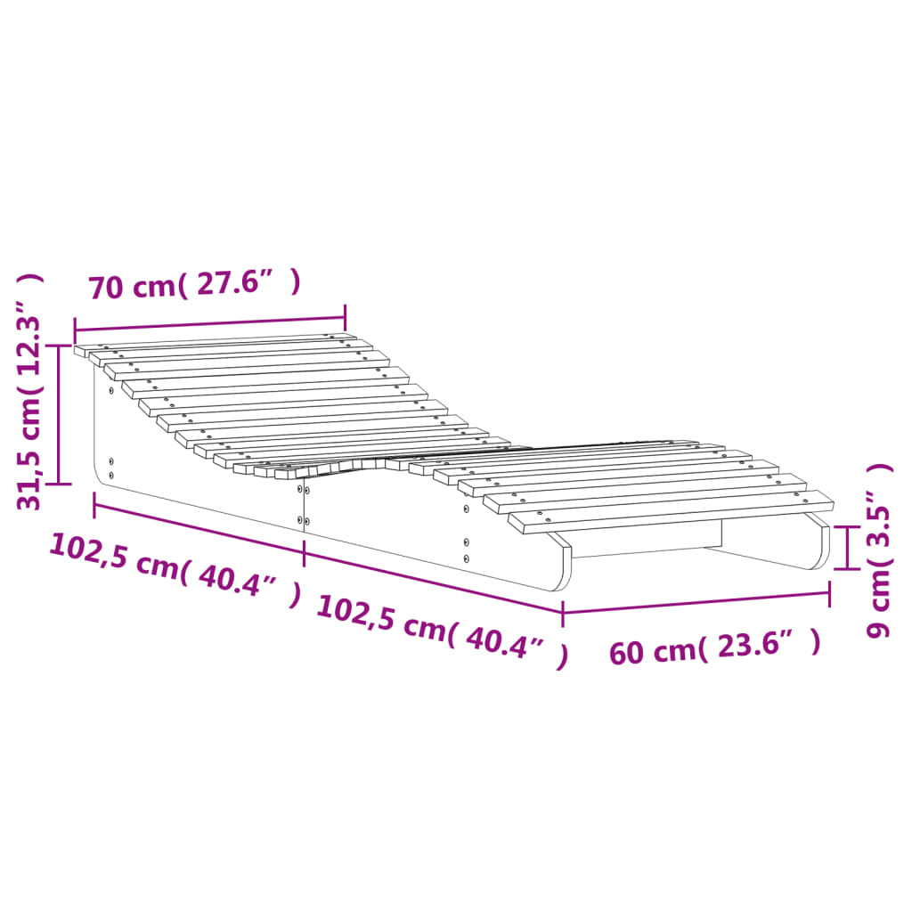 Sonnenliege Wachsbraun 205x70x31,5 cm Massivholz Kiefer