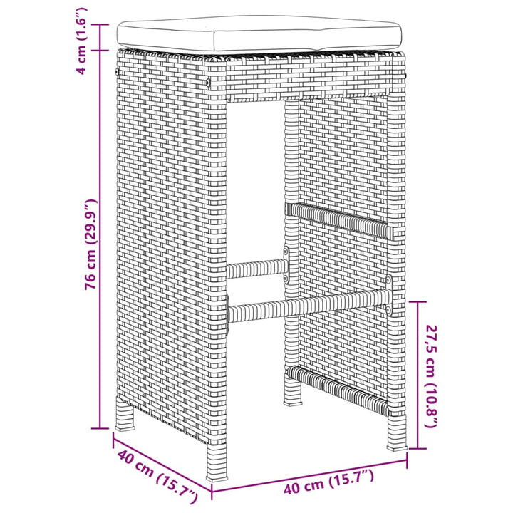 Garten-Barhocker mit Kissen 2 Stk. Braun Poly Rattan