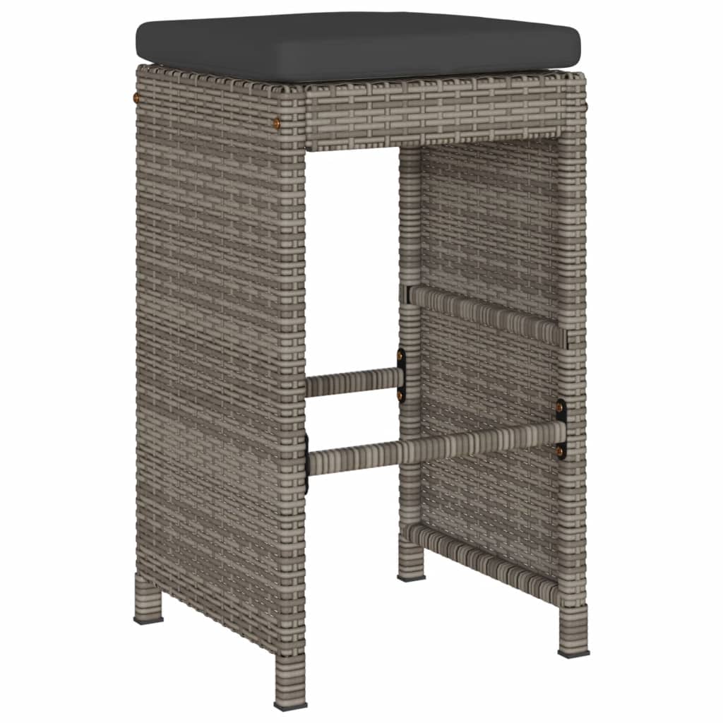 Garten-Barhocker mit Kissen 4 Stk. Grau Poly Rattan