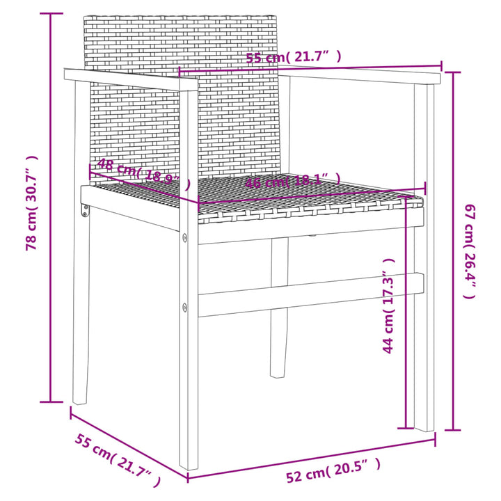 Gartenstühle 2 Stk. Schwarz Poly Rattan und Massivholz