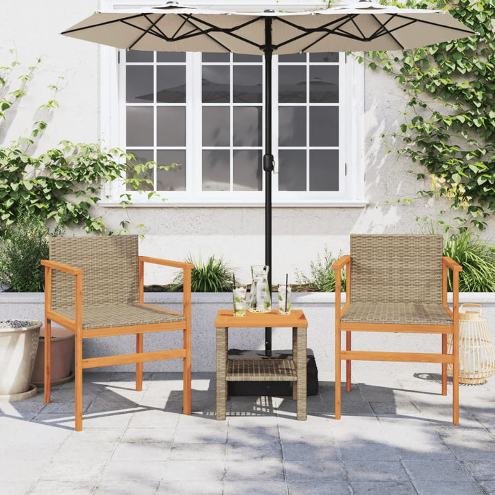 Gartenstühle 2 Stk. Beige Poly Rattan und Massivholz