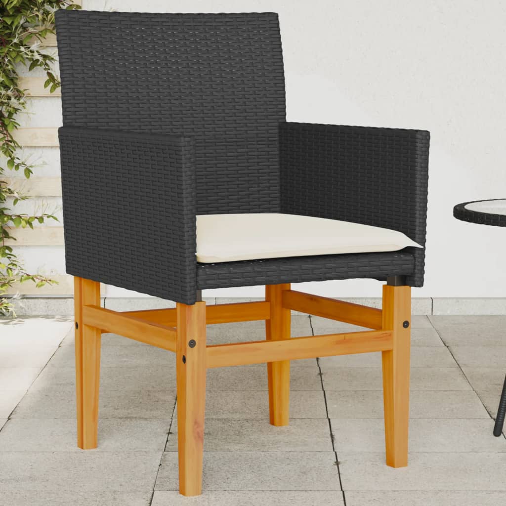 Gartenstühle mit Kissen 2 Stk. Schwarz Poly Rattan Massivholz