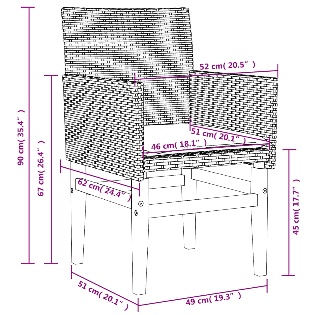 Gartenstühle mit Kissen 2 Stk. Beige Poly Rattan Massivholz