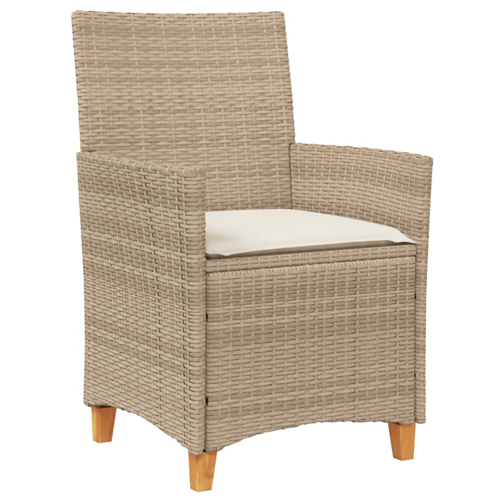 Gartenstühle mit Kissen 2 Stk. Beige Poly Rattan Massivholz