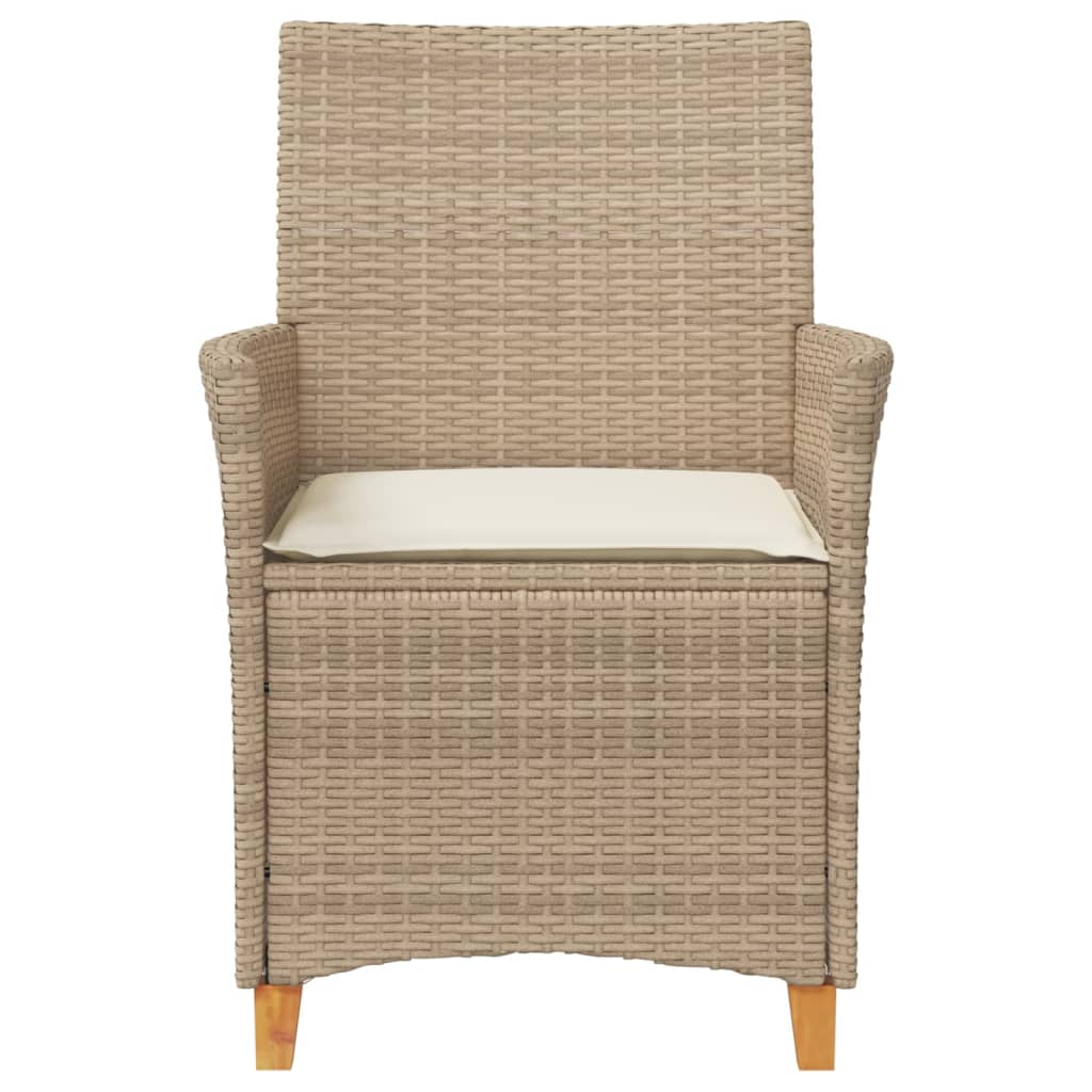 Gartenstühle mit Kissen 2 Stk. Beige Poly Rattan Massivholz