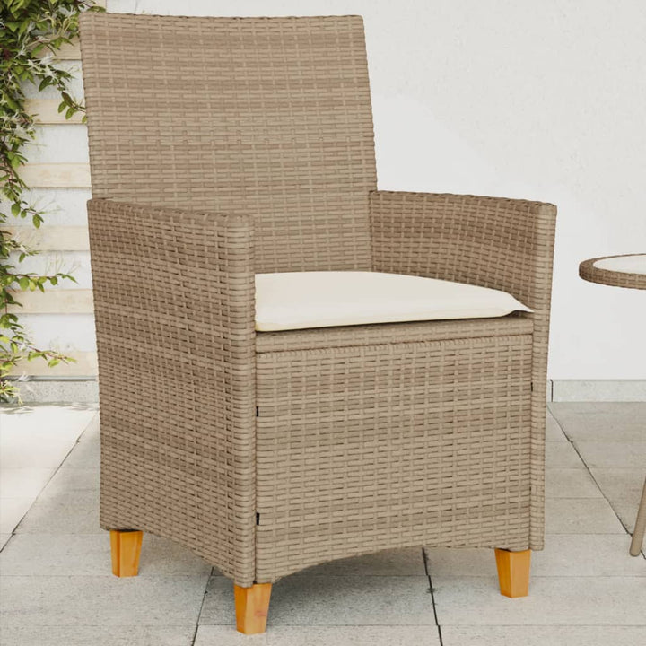 Gartenstühle mit Kissen 2 Stk. Beige Poly Rattan Massivholz