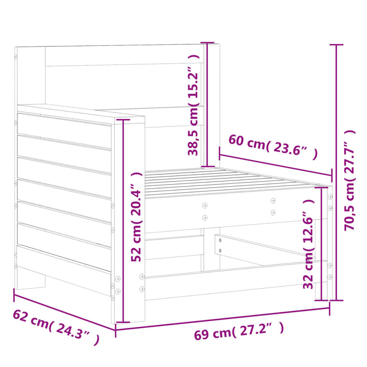 Sofá de jardín con reposabrazos madera maciza de pino blanco 69x62x70,5 cm