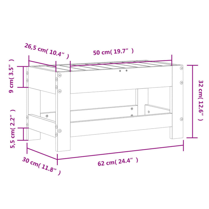 Taburete de jardín blanco 62x30x32 cm madera maciza de pino