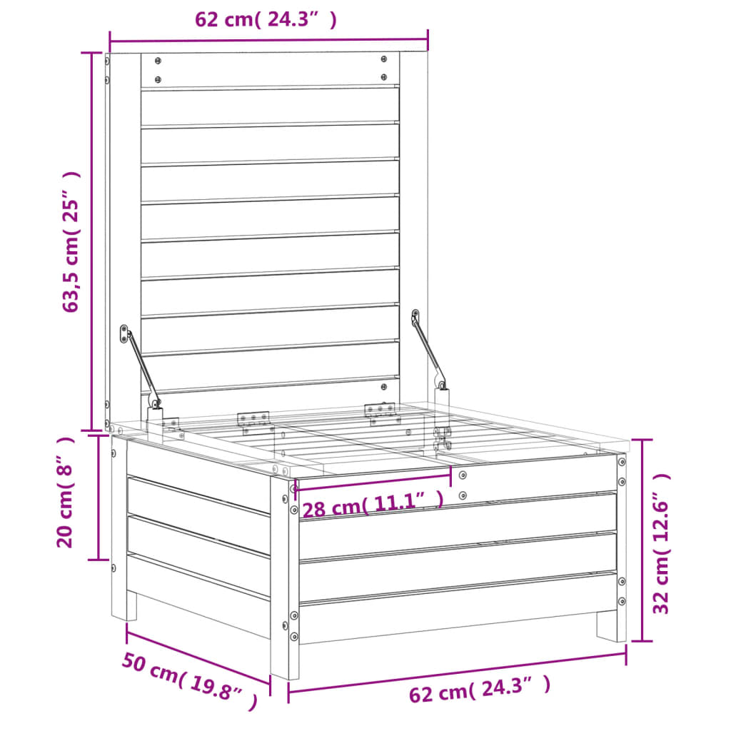 Gartenhocker Wachsbraun 62x63,5x32 cm Massivholz Kiefer