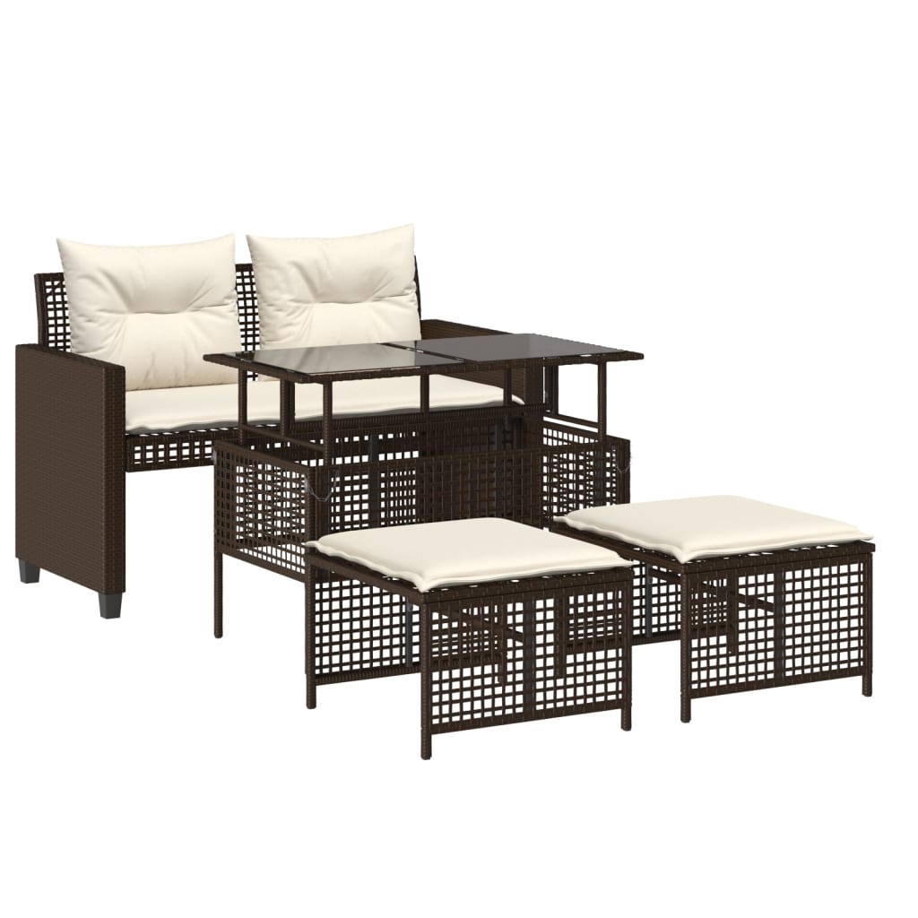 4-tlg. Garten-Sofagarnitur mit Kissen Braun Poly Rattan Glas