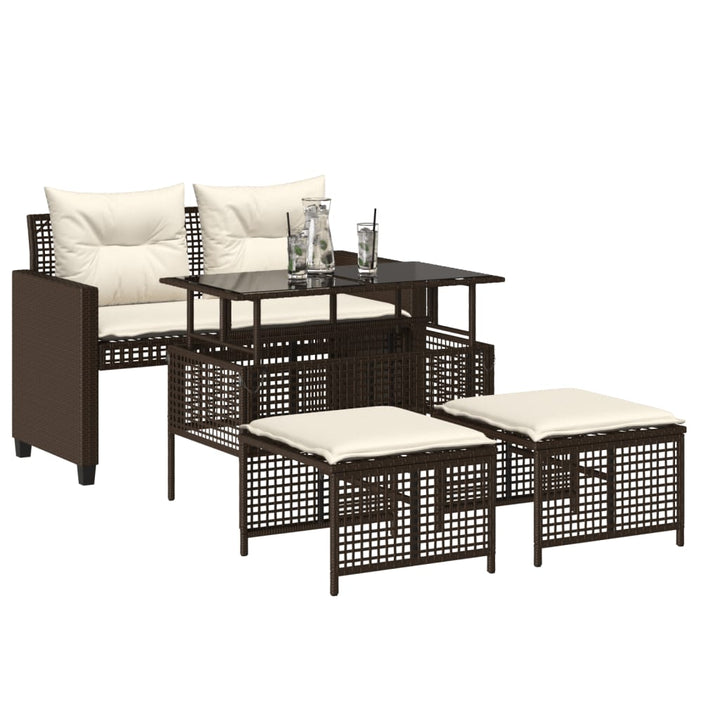 4-tlg. Garten-Sofagarnitur mit Kissen Braun Poly Rattan Glas