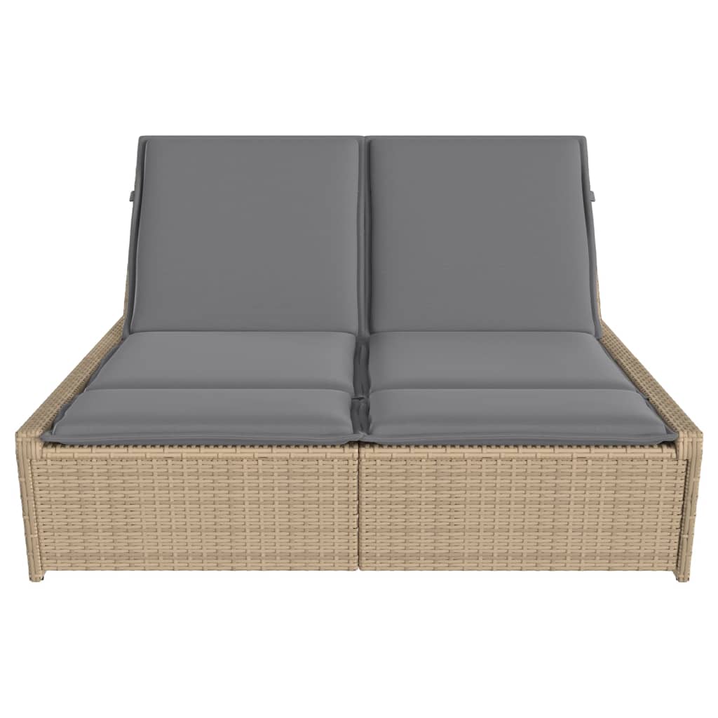 Doppel-Sonnenliege mit Auflagen Beige Poly Rattan