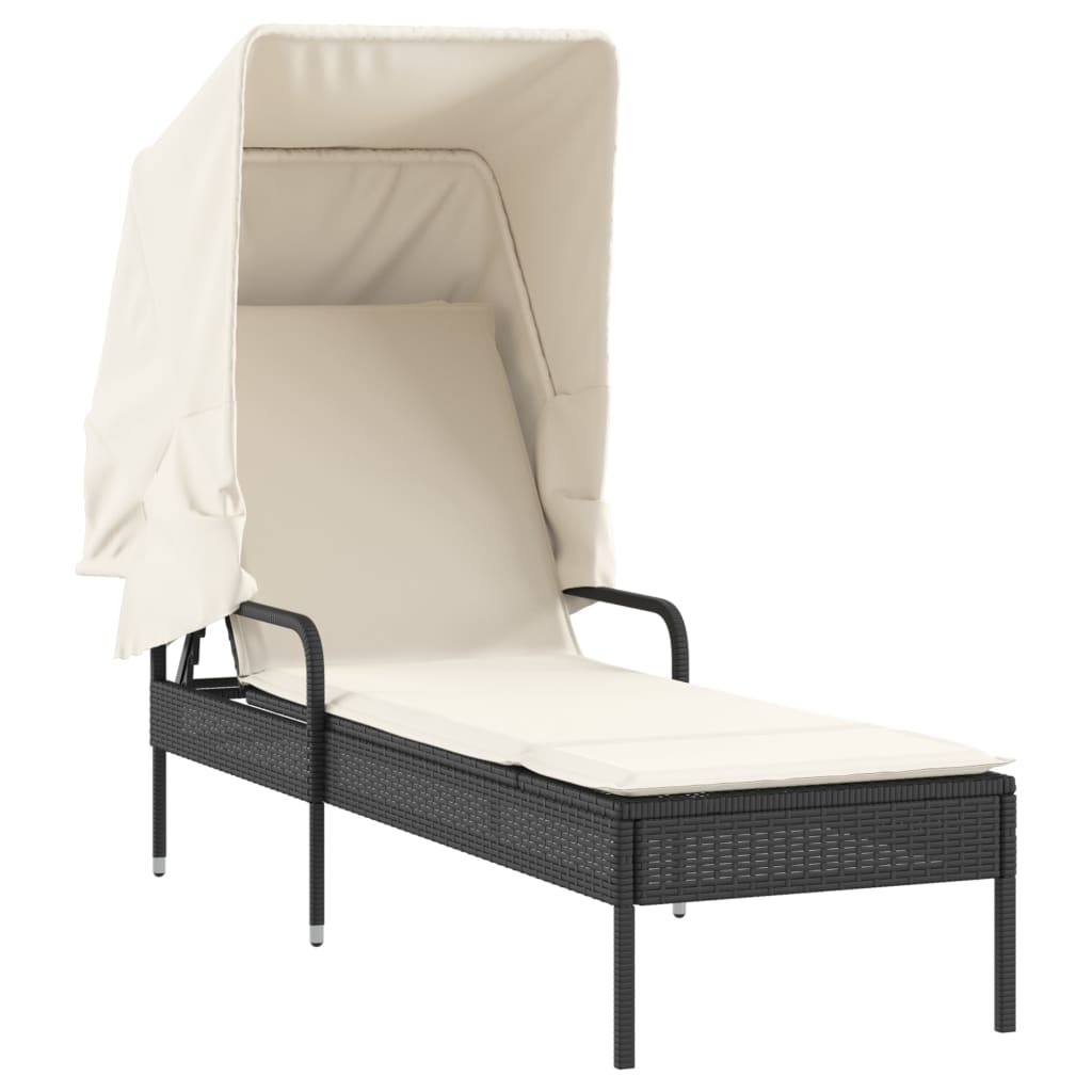 Sonnenliege mit Dach Schwarz Poly Rattan