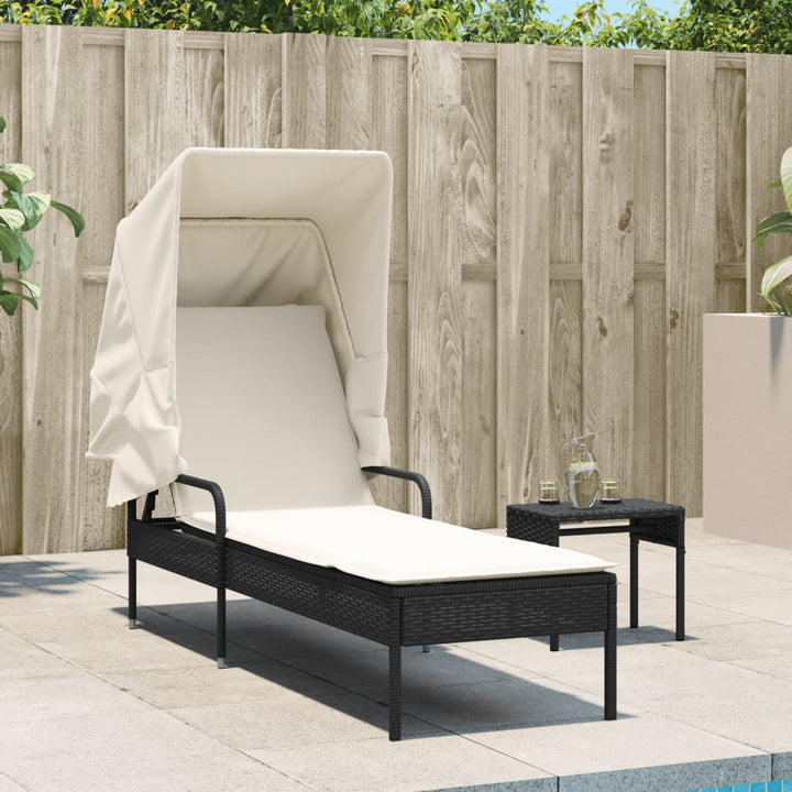 Sonnenliege mit Dach Schwarz Poly Rattan