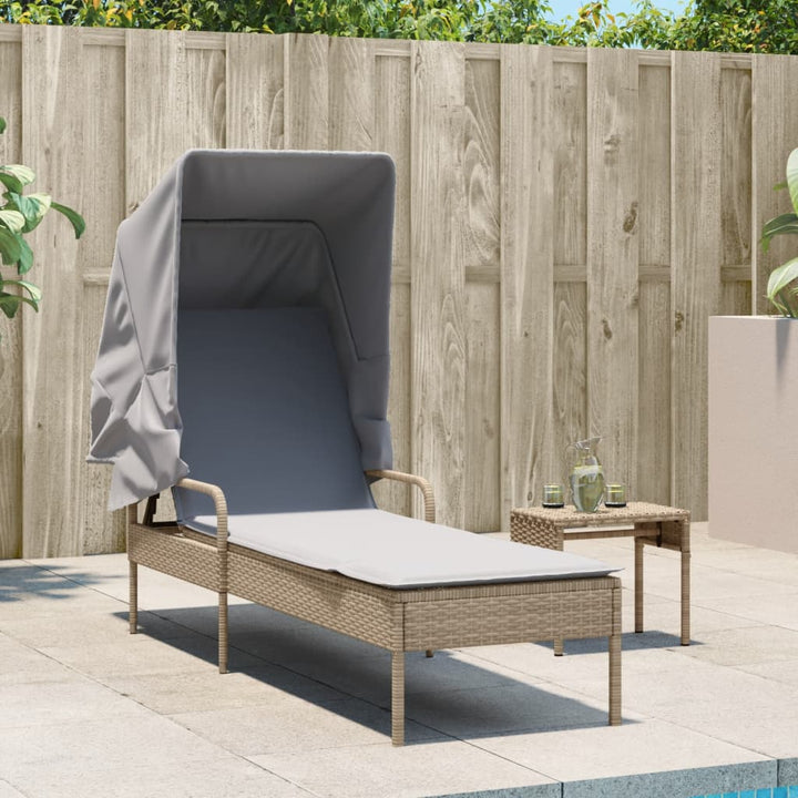 Sonnenliege mit Dach Beige Poly Rattan