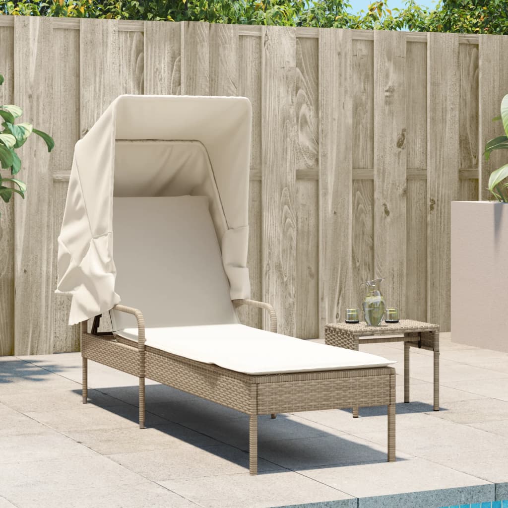 Sonnenliege mit Dach Beige Poly Rattan