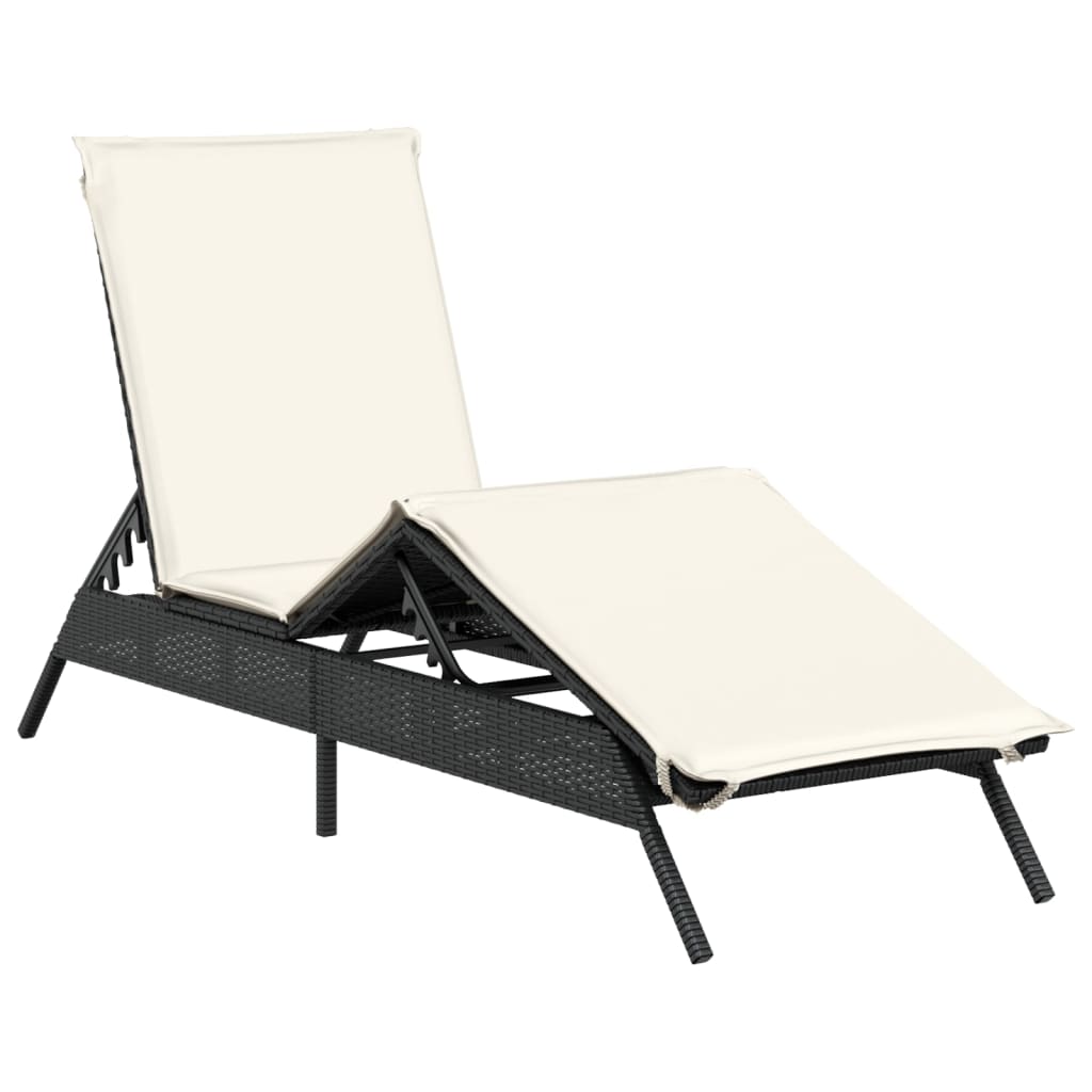 Sonnenliege mit Auflage Schwarz Poly-Rattan