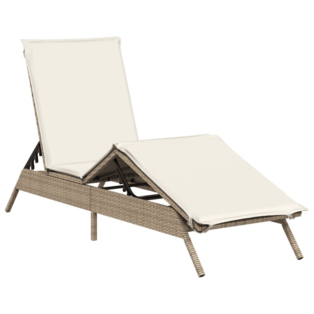 Sonnenliege mit Auflage Beige Poly Rattan