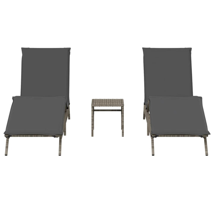 Sonnenliegen 2 Stk. mit Tisch Grau Poly Rattan