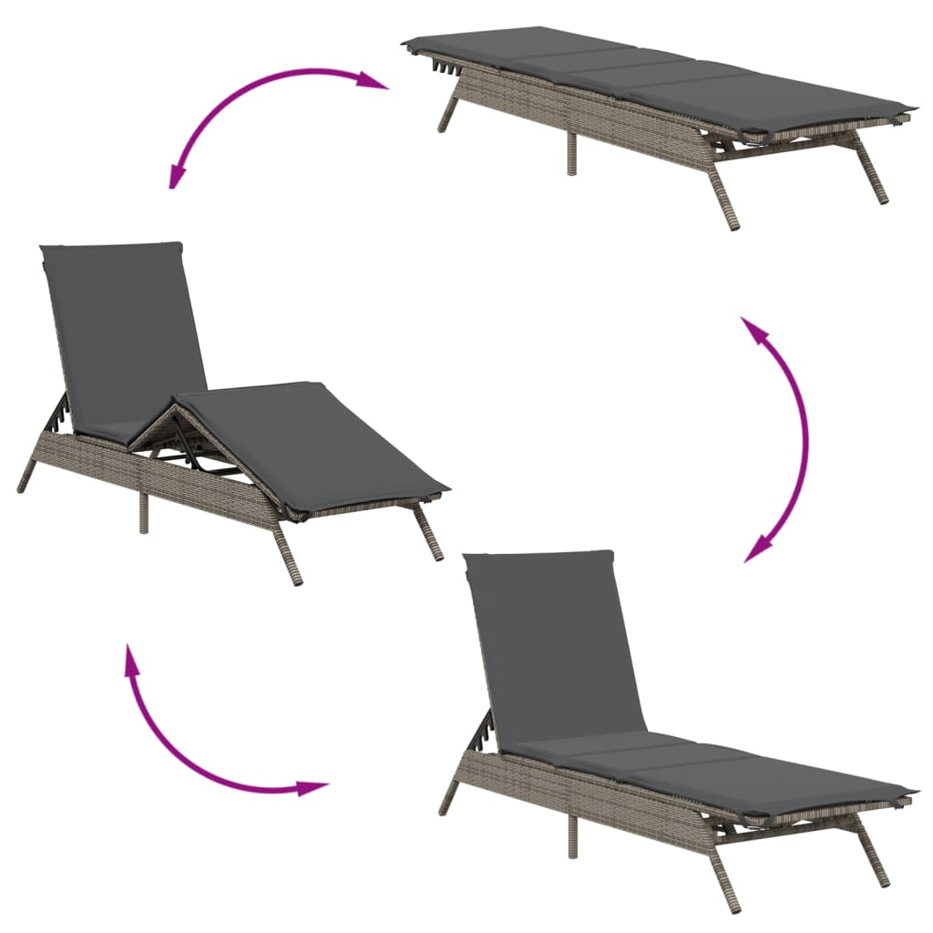 Sonnenliegen 2 Stk. mit Tisch Grau Poly Rattan