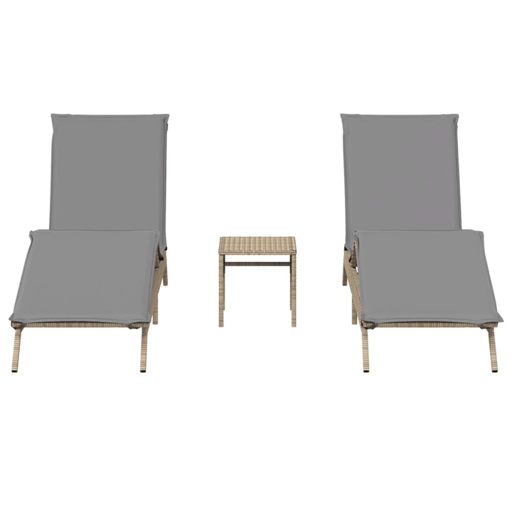 Sonnenliegen 2 Stk. mit Tisch Beige Poly Rattan