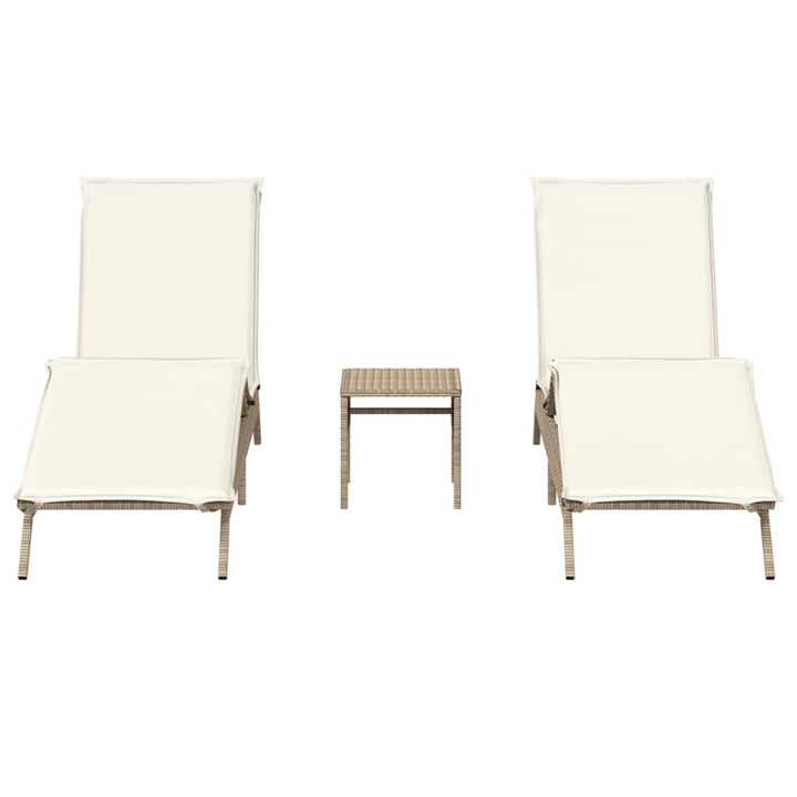 Sonnenliegen 2 Stk. mit Tisch Beige Poly Rattan