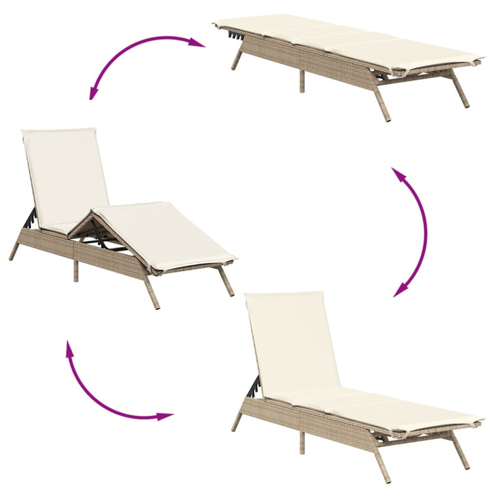 Sonnenliegen 2 Stk. mit Tisch Beige Poly Rattan