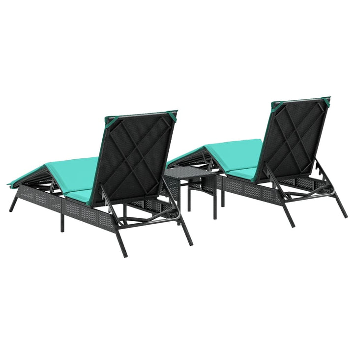 Sonnenliegen 2 Stk. mit Tisch Schwarz Poly Rattan