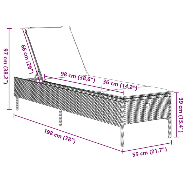 Sonnenliege mit Auflage Braun Poly Rattan