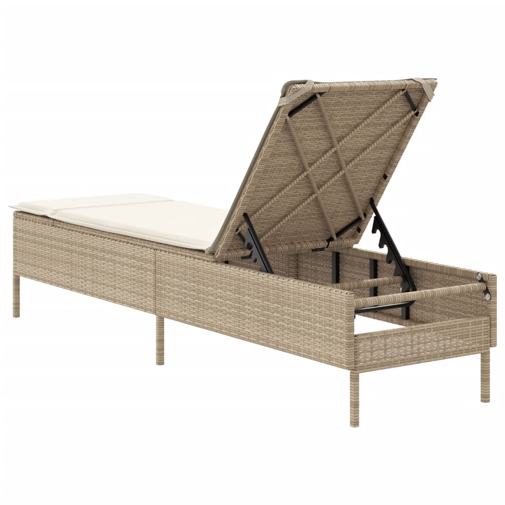 Sonnenliege mit Auflage Beige Poly Rattan