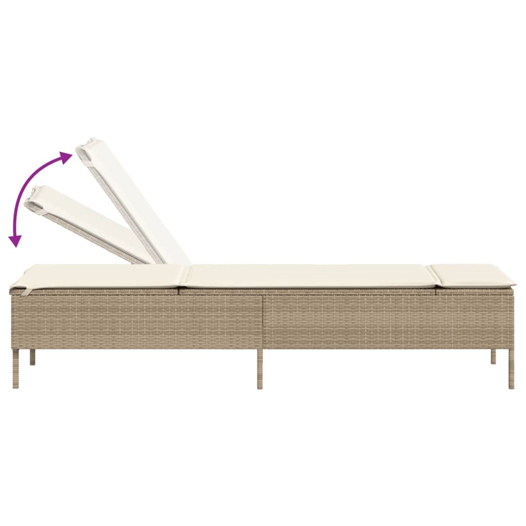 Sonnenliege mit Auflage Beige Poly Rattan