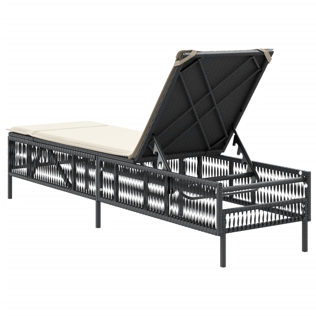 Sonnenliege mit Auflage Schwarz Poly-Rattan