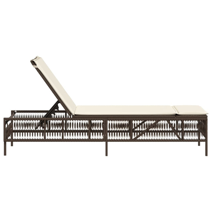 Sonnenliege mit Auflage Braun Poly Rattan