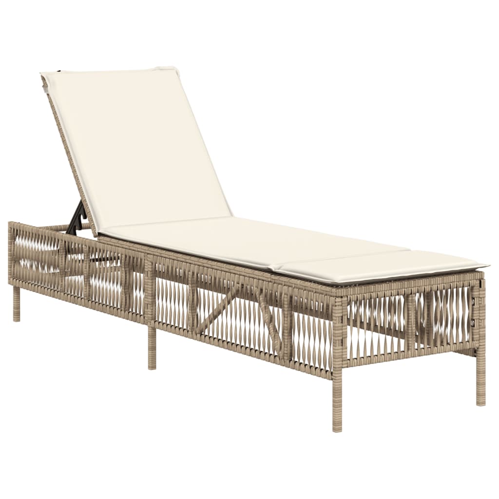 Sonnenliege mit Auflage Beige Poly Rattan