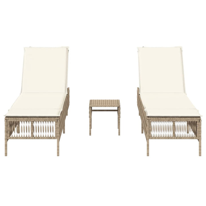 Sonnenliegen 2 Stk. mit Tisch Beige Poly Rattan