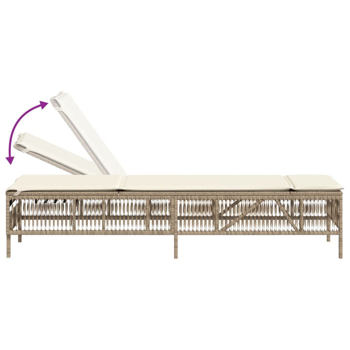 Sonnenliegen 2 Stk. mit Tisch Beige Poly Rattan