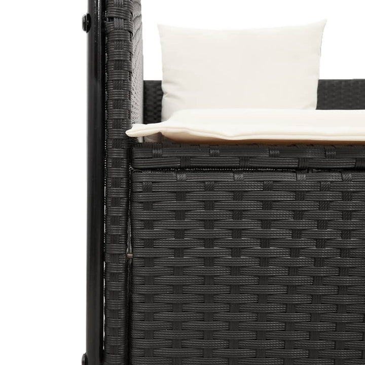 Tumbona doble con techo y cortinas Poly Rattan Negro