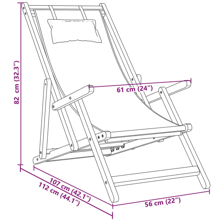 Strandstuhl Klappbar Taupe Massivholz Eukalyptus und Stoff