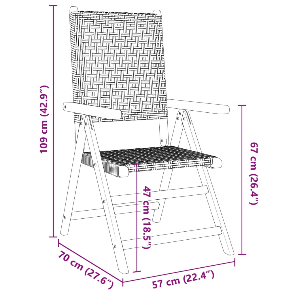 Gartenstühle 2 Stk. Schwarz Massivholz Akazie und Poly Rattan